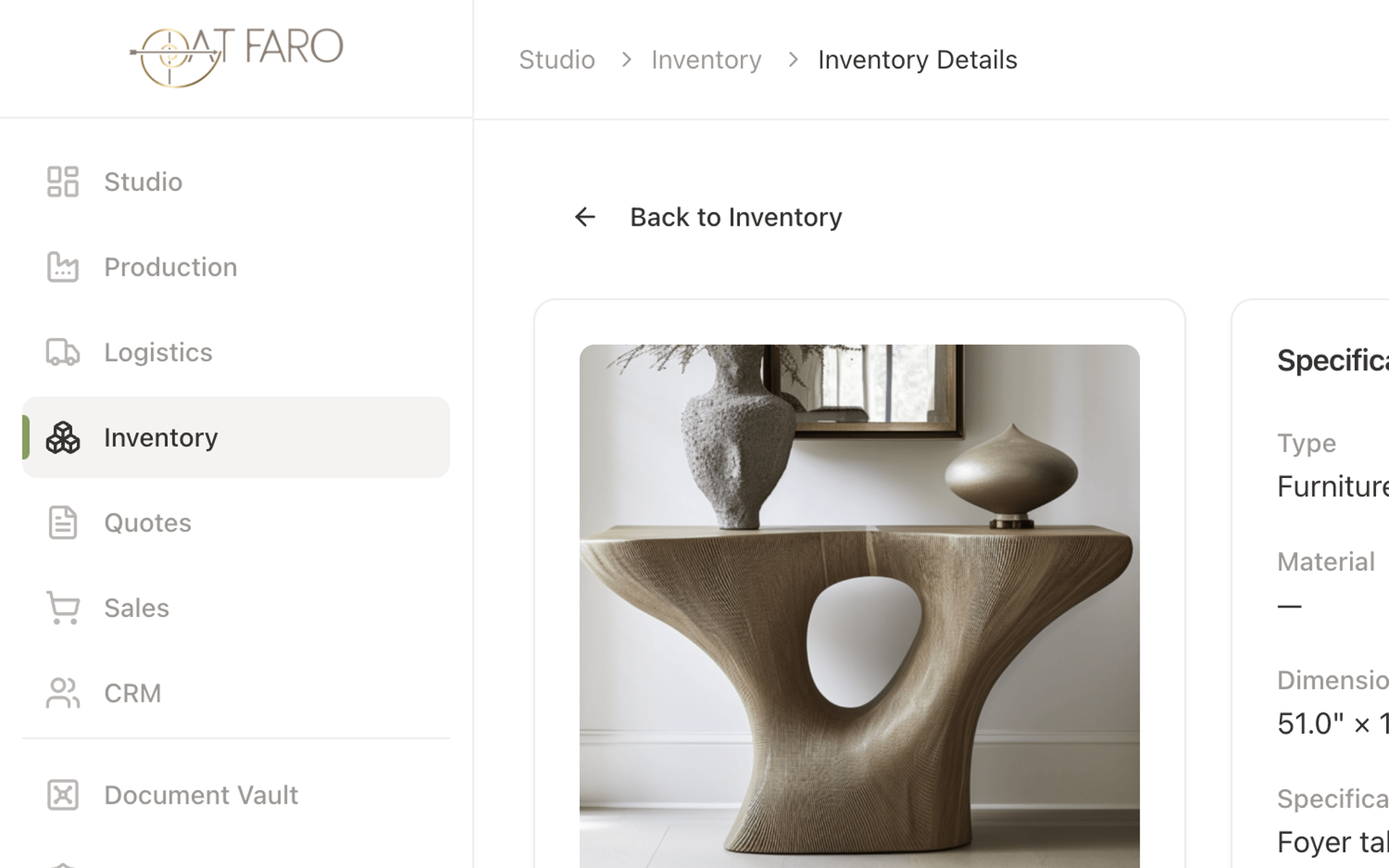 Recorrido de ficha de producto en inventario de At Faro App